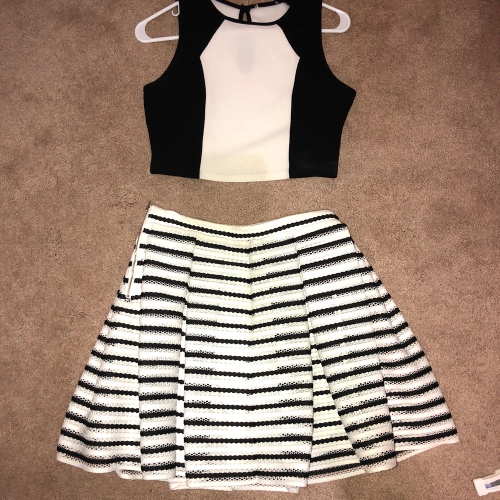 2 piece skirt and crop top black and white